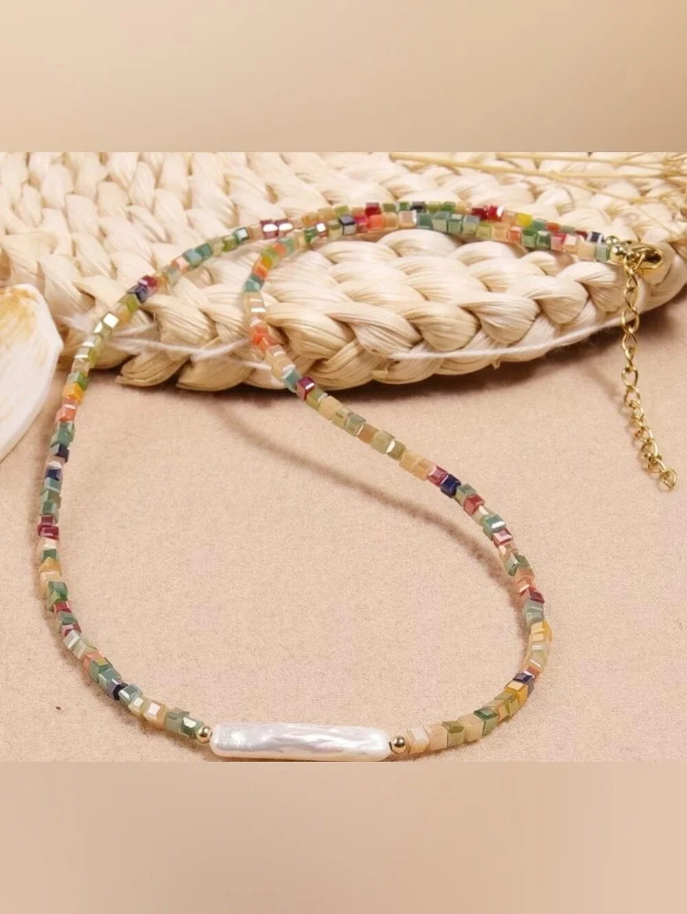 🎉🎉NEW🎉🎉 BEAUTIFUL!! Freshwater Chopstick Pearl & TOURMALINE Mini Cube Neckla